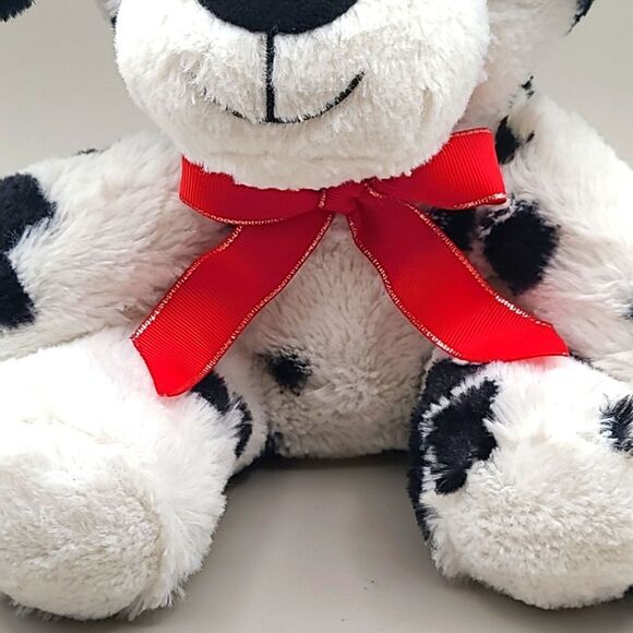 Dalmation Black & White Spotted Puppy Dog Plushie with Red Bow - Picture 3 of 7